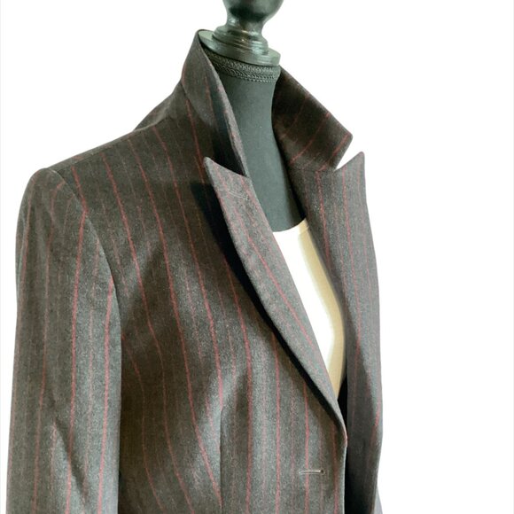 VINTAGE Laurèl 2 pc Pin Stripe Pant Suit, Sz 38, Dark Grey, Burgundy - Picture 3 of 12
